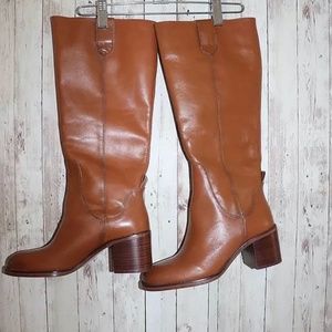 Camel Leather Calf High Boots